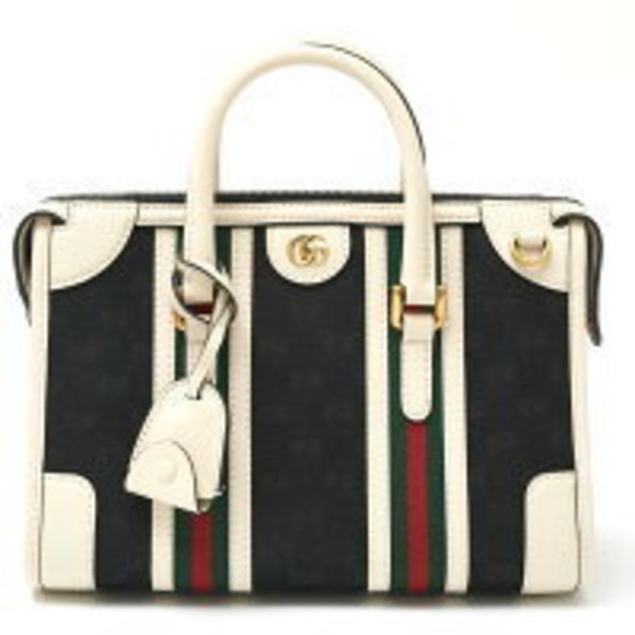 Gucci GG Top Handle Shoulder Bag GG Leather Black White Web Stripes - Picture 1 of 7